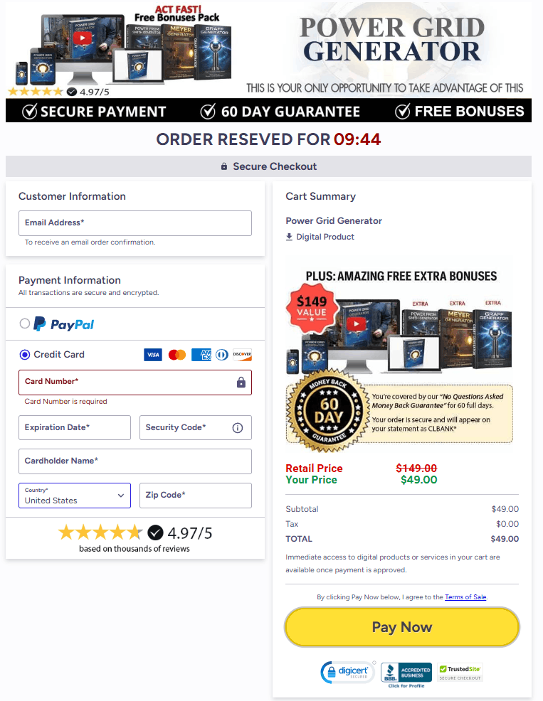 The Power Grid Generator order page